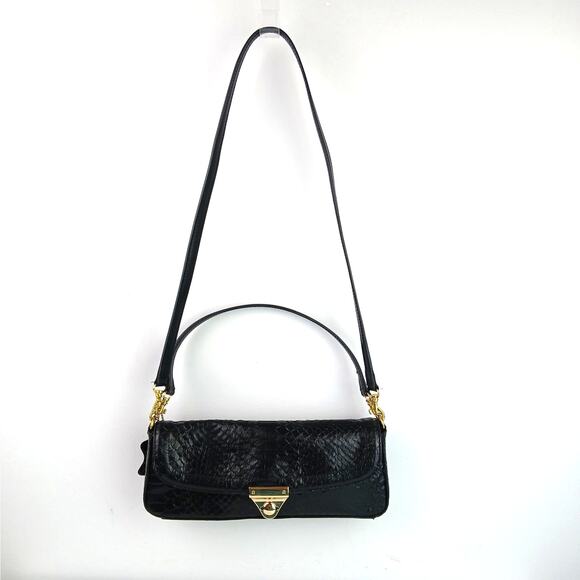 Giani Bernini VTG Petite Convertible Crock Leather Shoulder Bag In Black Y2K - Picture 3 of 7